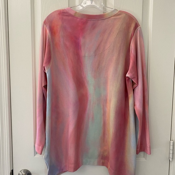 Soft Surroundings Bermuda Bay Watercolor Sweatshirt Top With Side Slits … - Picture 9 of 15